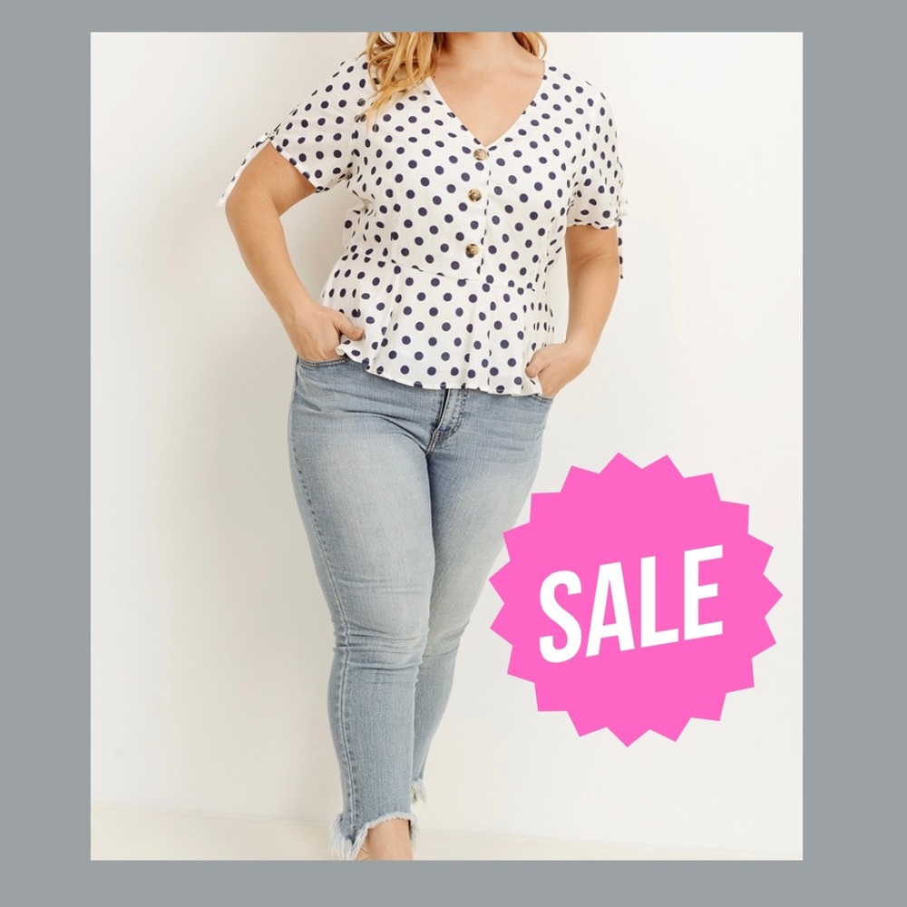 Plus SIze Polka Dot Peplum Top